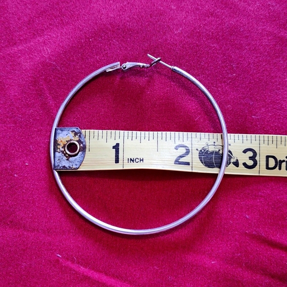 2 1/2" silver hoop earrings - Picture 2 of 2